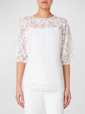 Akris Punto Size 6 Kaleidoscope Organzino Puff Sleeve Blouse